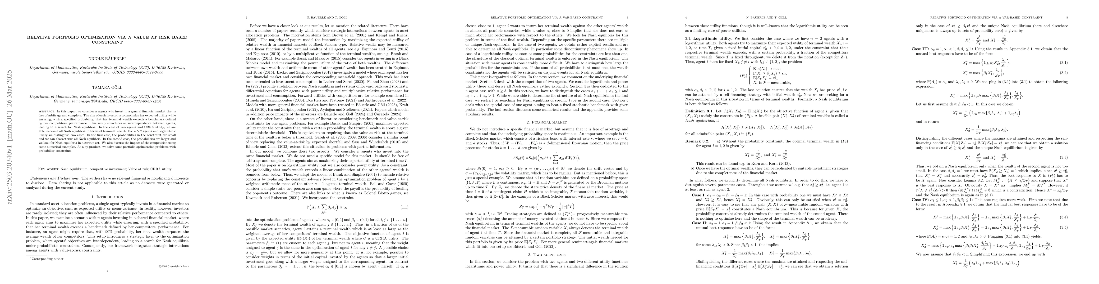 Thumbnail for Relative portfolio optimization via a value at risk based constraint