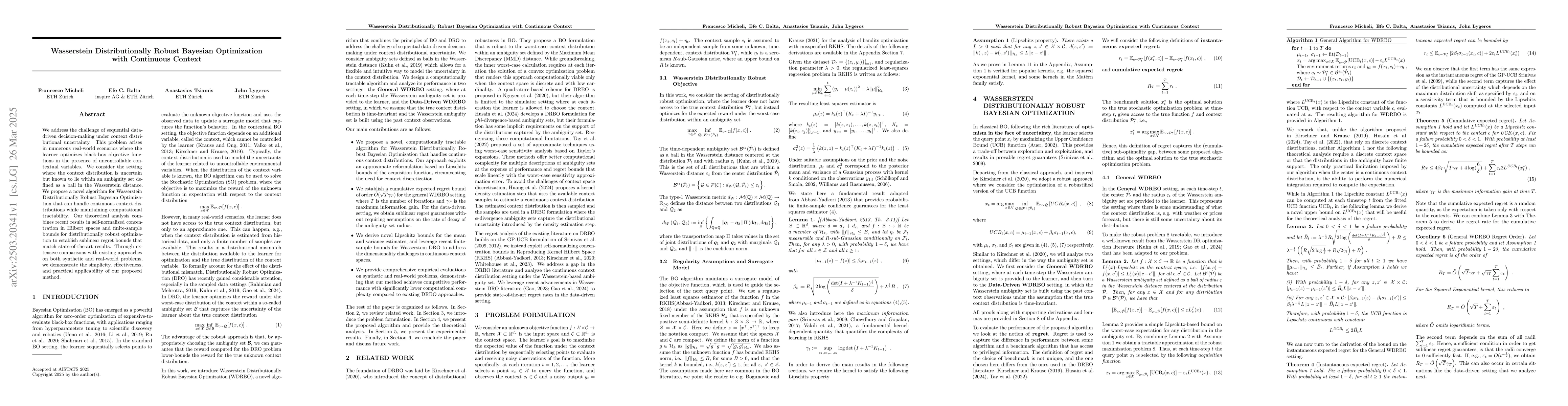 Thumbnail for Wasserstein Distributionally Robust Bayesian Optimization with
  Continuous Context