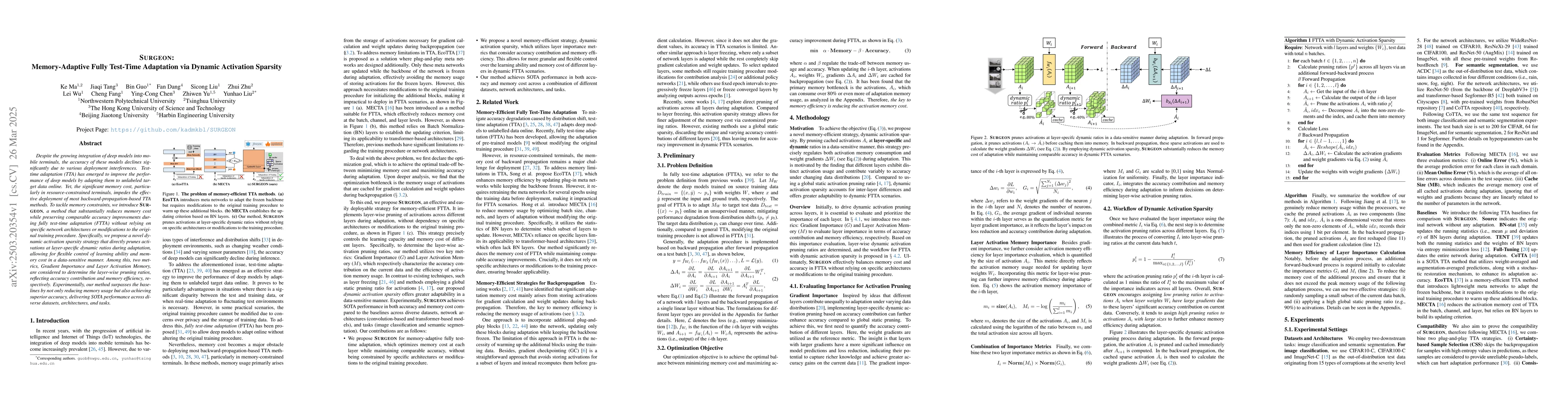 Thumbnail for SURGEON: Memory-Adaptive Fully Test-Time Adaptation via Dynamic
  Activation Sparsity