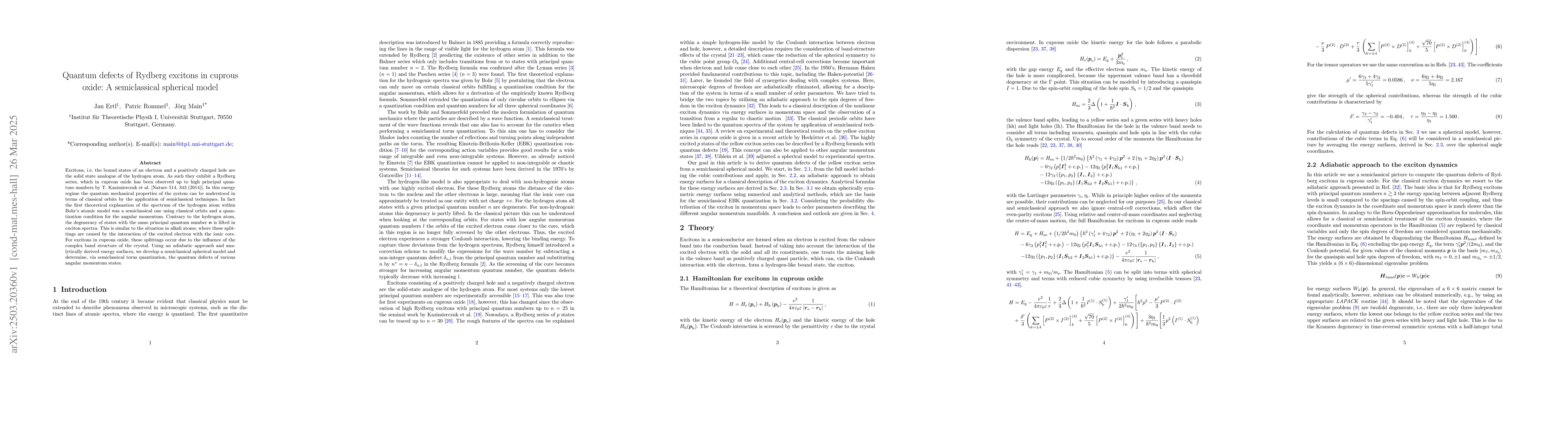 Thumbnail for Quantum defects of Rydberg excitons in cuprous oxide: A semiclassical
  spherical model