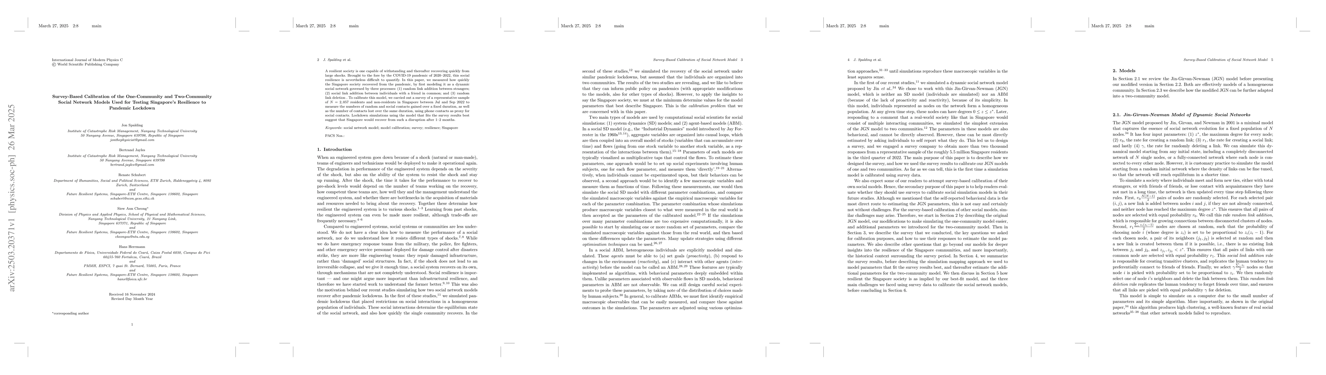 Thumbnail for Survey-Based Calibration of the One-Community and Two-Community Social
  Network Models Used for Testing Singapore's Resilience to Pandemic Lockdown