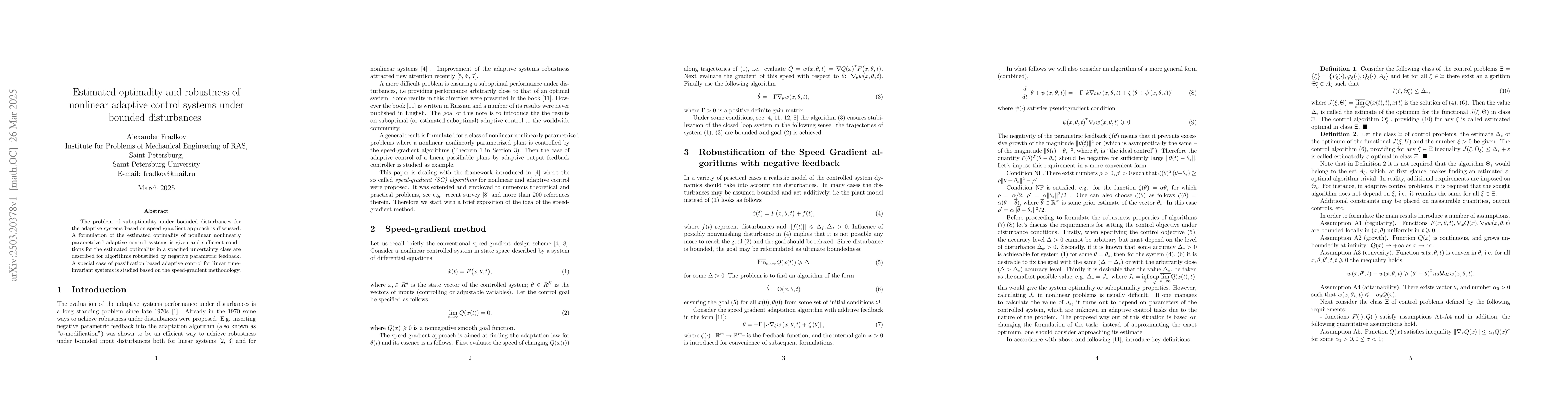 Thumbnail for Estimated optimality and robustness of nonlinear adaptive control
  systems under bounded disturbances