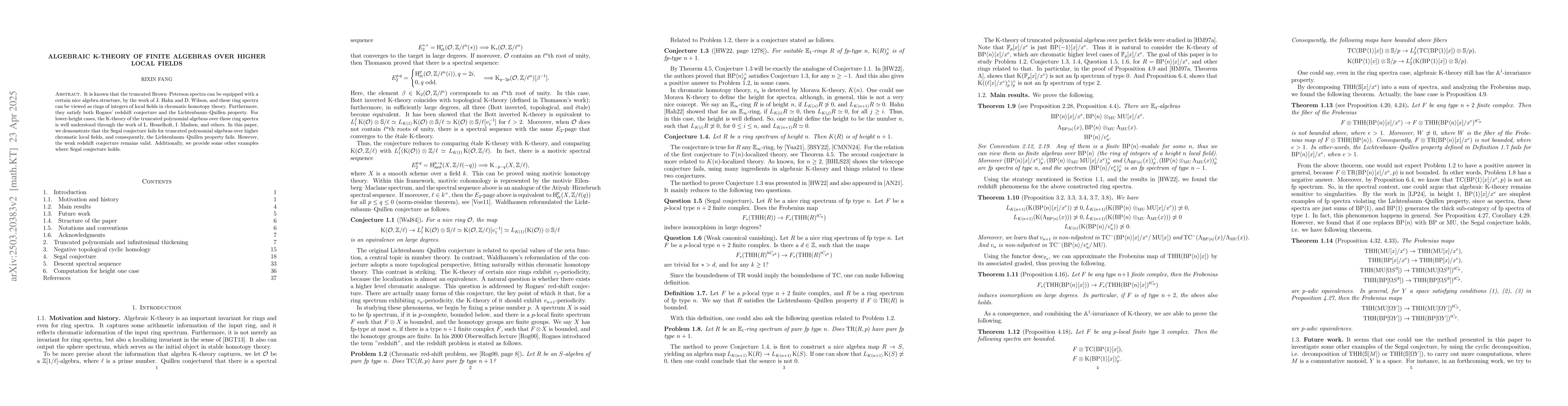 Thumbnail for Algebraic K-theory of finite algebras over higher local fields