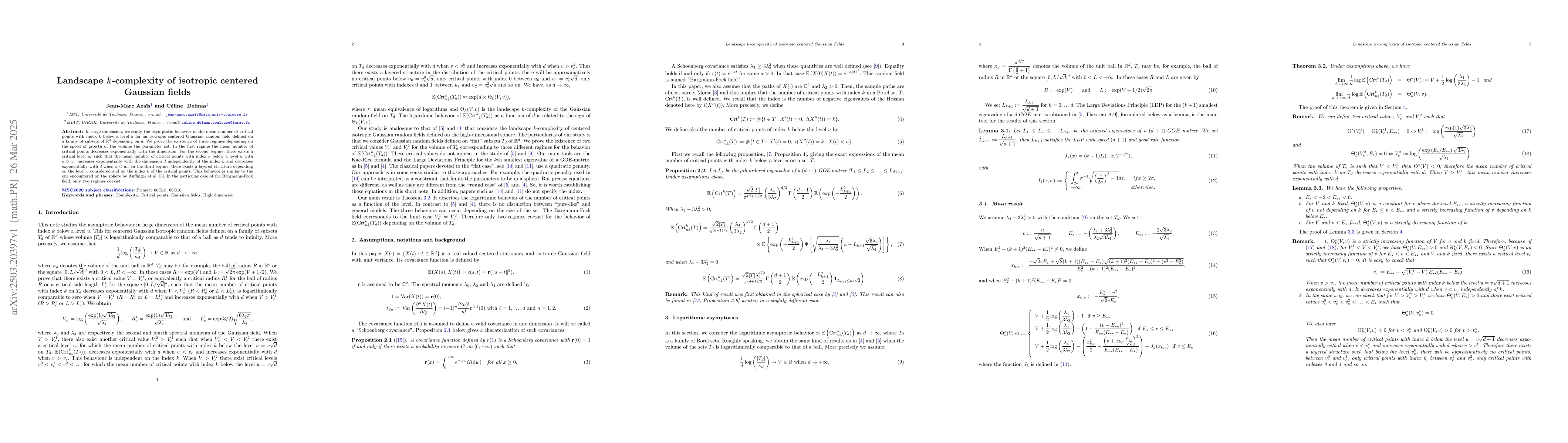 Thumbnail for Landscape $k$-complexity of isotropic centered Gaussian fields