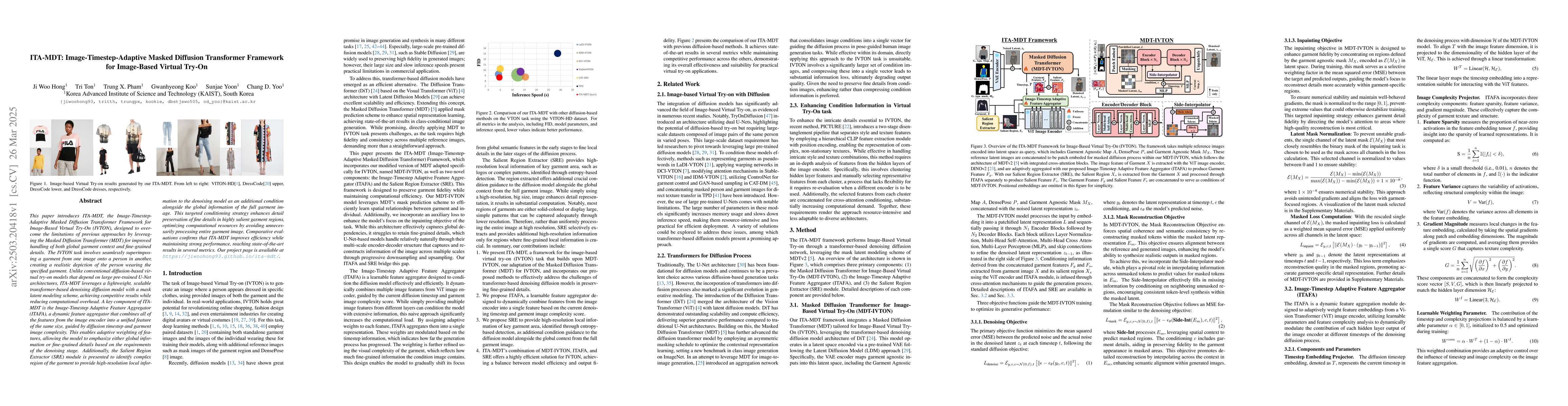 Thumbnail for ITA-MDT: Image-Timestep-Adaptive Masked Diffusion Transformer Framework
  for Image-Based Virtual Try-On