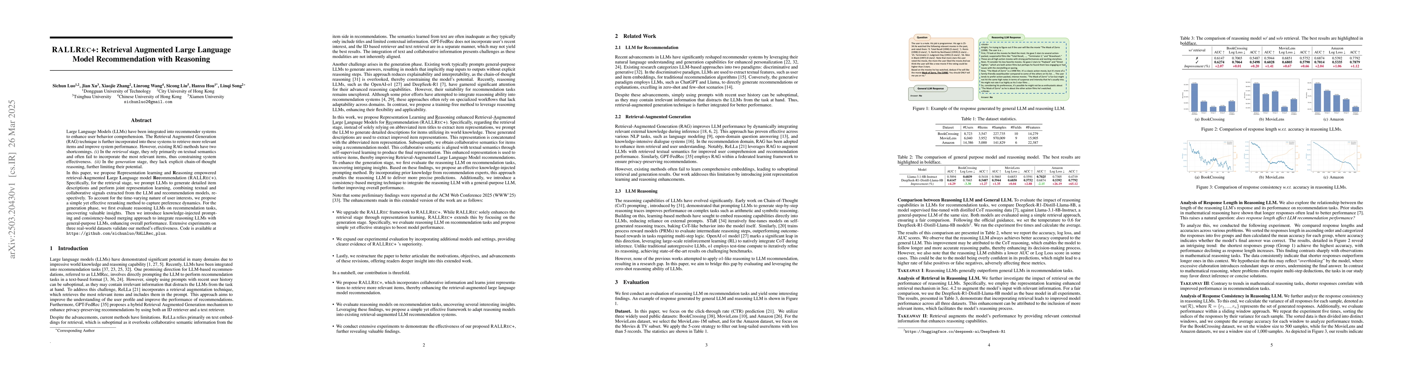 Thumbnail for RALLRec+: Retrieval Augmented Large Language Model Recommendation with
  Reasoning