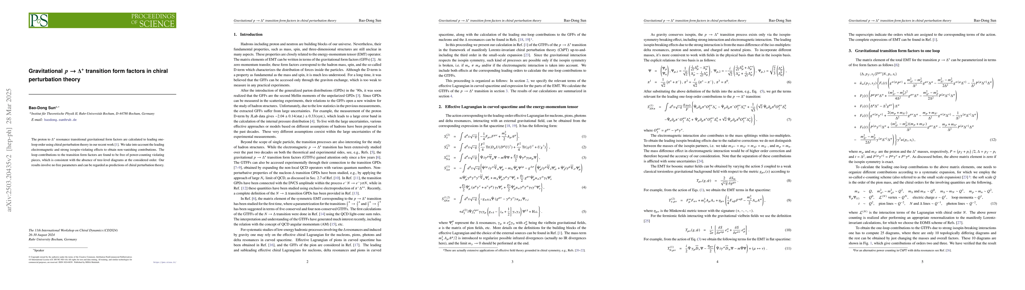 Thumbnail for Gravitational $p \to Δ^+ $ transition form factors in chiral
  perturbation theory