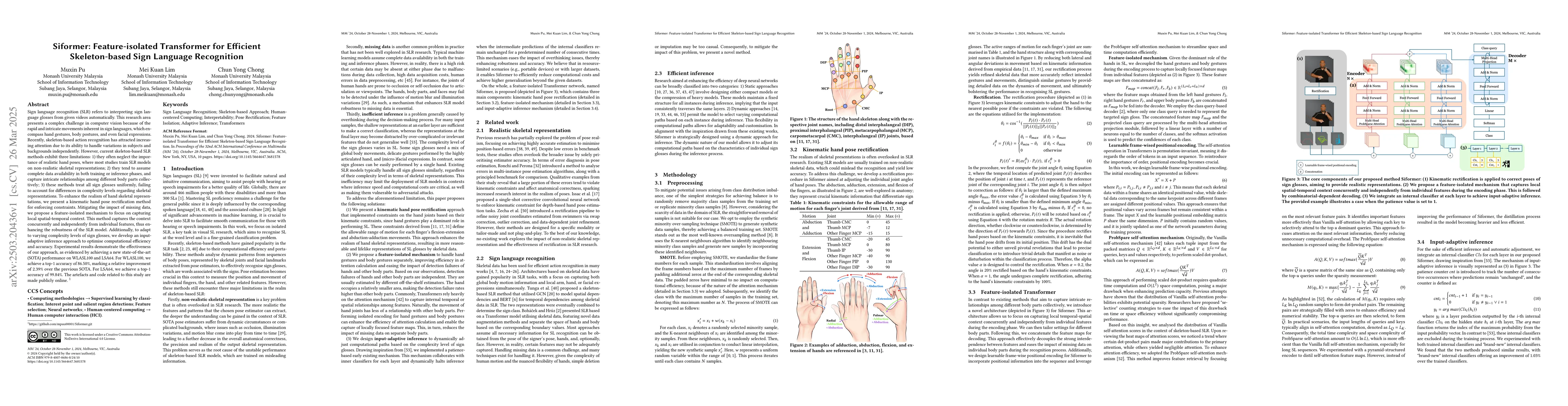 Thumbnail for Siformer: Feature-isolated Transformer for Efficient Skeleton-based Sign
  Language Recognition