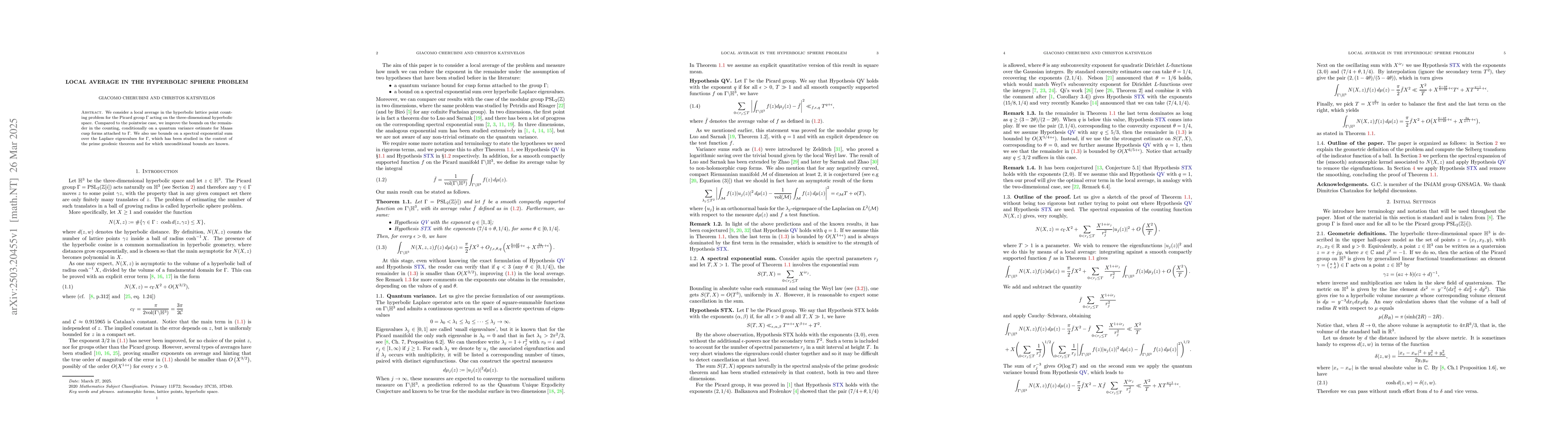 Thumbnail for Local average in the Hyperbolic sphere problem