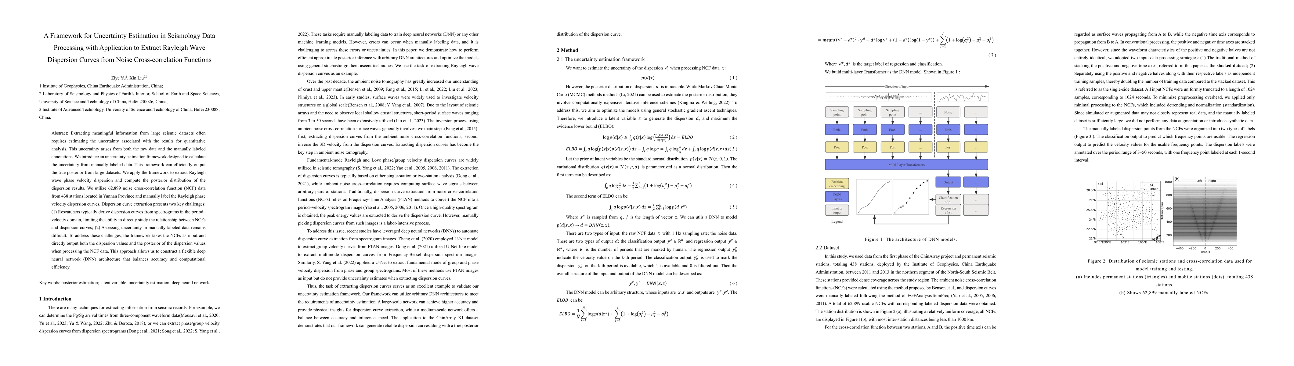 Thumbnail for A Framework for Uncertainty Estimation in Seismology Data Processing
  with Application to Extract Rayleigh Wave Dispersion Curves from Noise
  Cross-correlation Functions