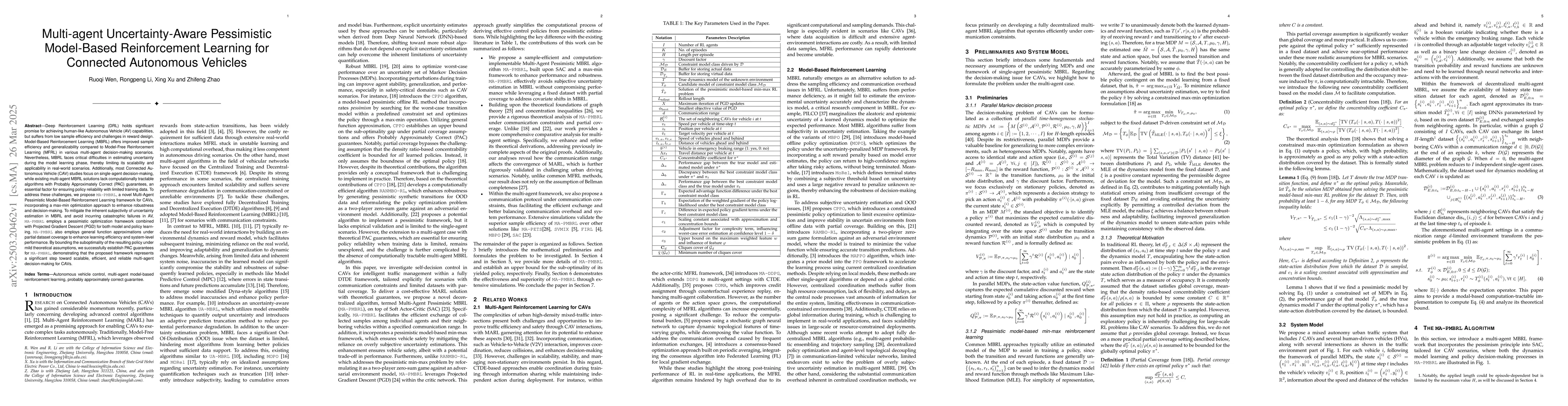 Thumbnail for Multi-agent Uncertainty-Aware Pessimistic Model-Based Reinforcement
  Learning for Connected Autonomous Vehicles