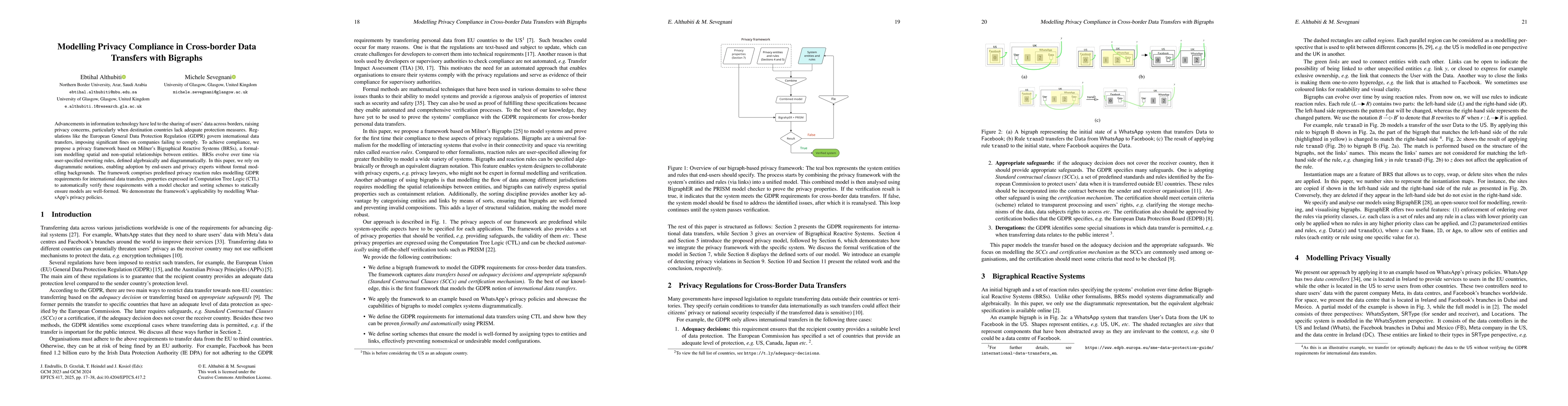 Thumbnail for Modelling Privacy Compliance in Cross-border Data Transfers with
  Bigraphs