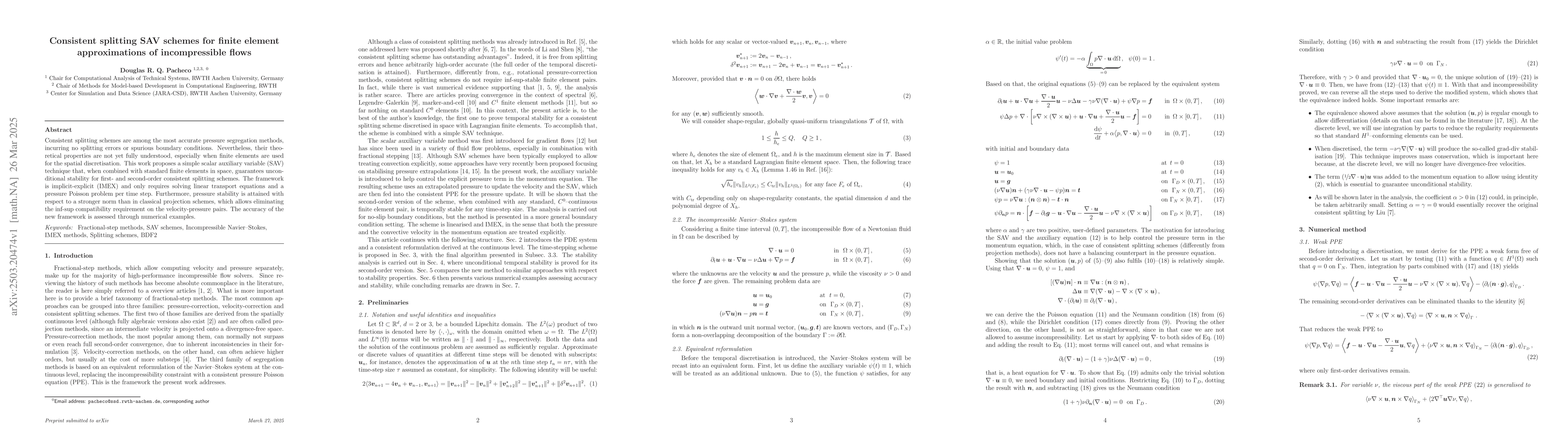 Thumbnail for Consistent splitting SAV schemes for finite element approximations of
  incompressible flows