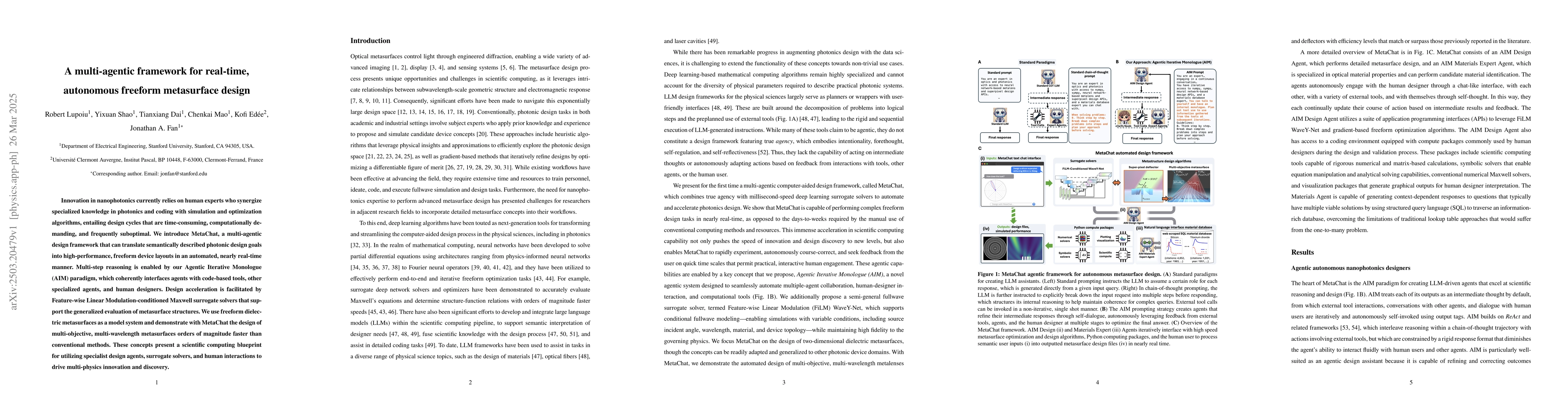 Thumbnail for A multi-agentic framework for real-time, autonomous freeform metasurface
  design