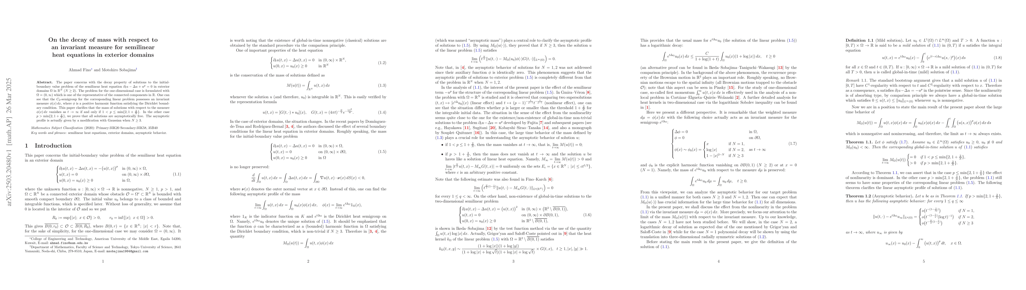Thumbnail for On the decay of mass with respect to an invariant measure for semilinear
  heat equations in exterior domains