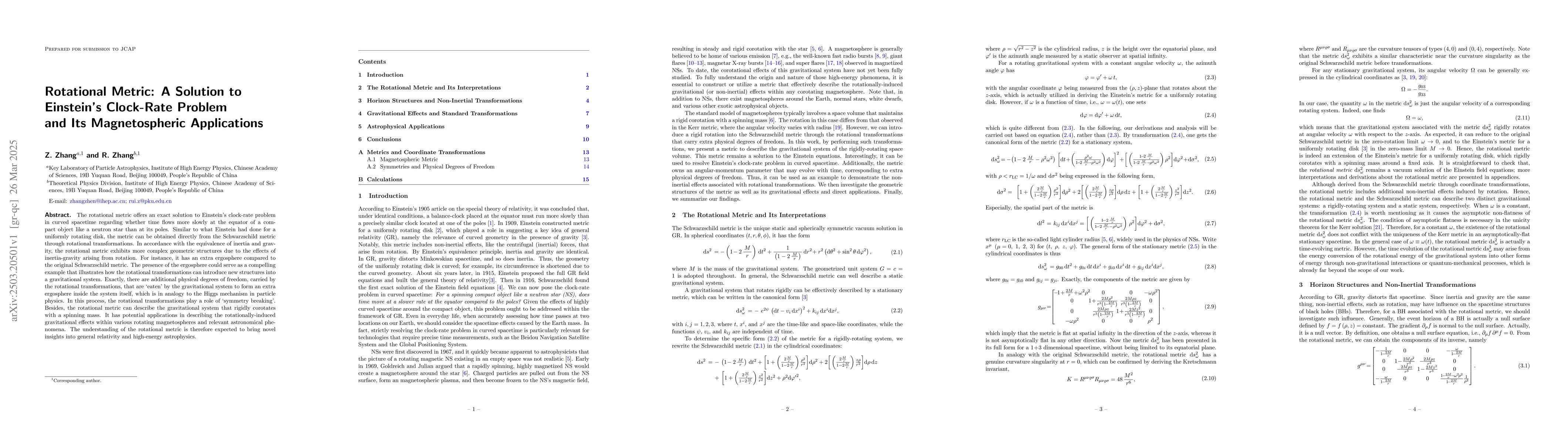 Thumbnail for Rotational Metric: A Solution to Einstein's Clock-Rate Problem and Its
  Magnetospheric Applications