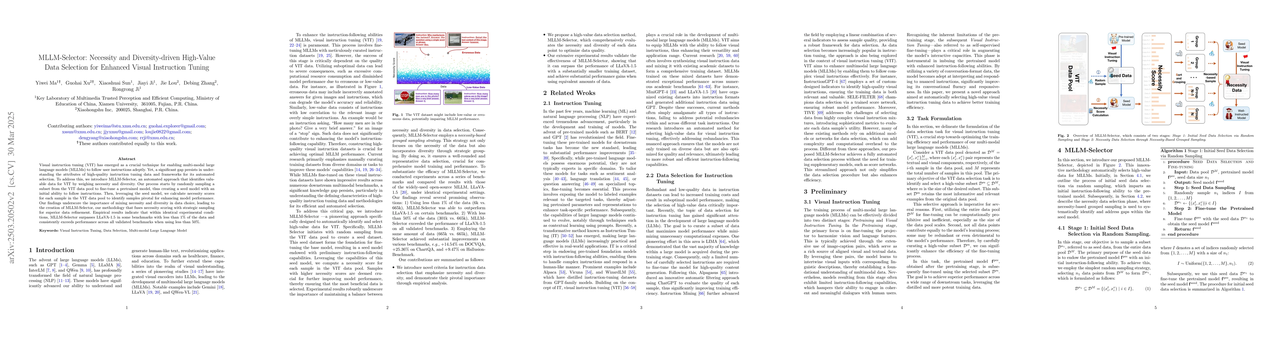 Thumbnail for MLLM-Selector: Necessity and Diversity-driven High-Value Data Selection
  for Enhanced Visual Instruction Tuning