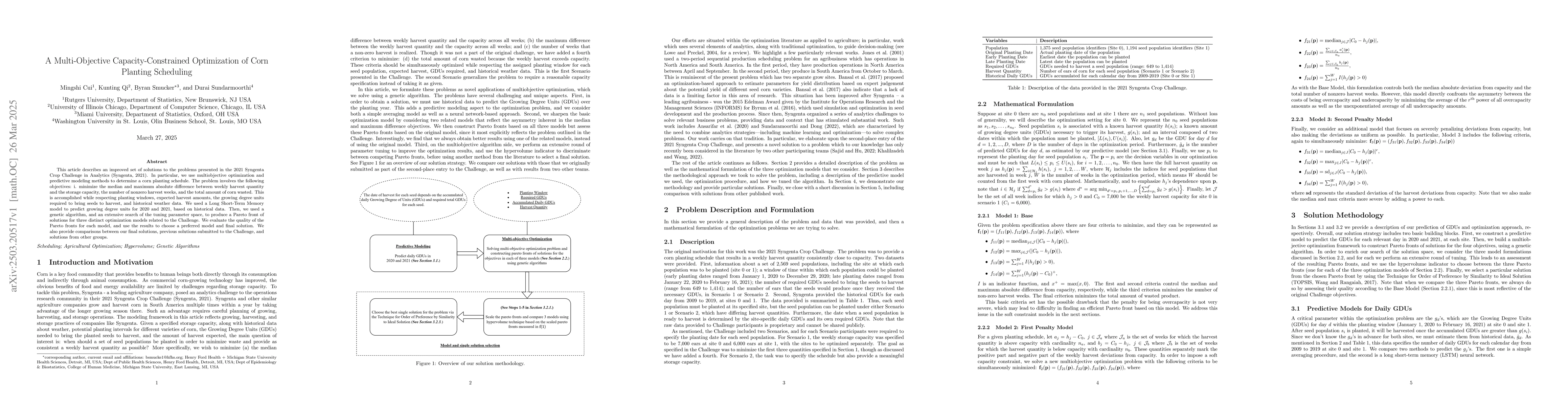 Thumbnail for A Multi-Objective Capacity-Constrained Optimization of Corn Planting
  Scheduling