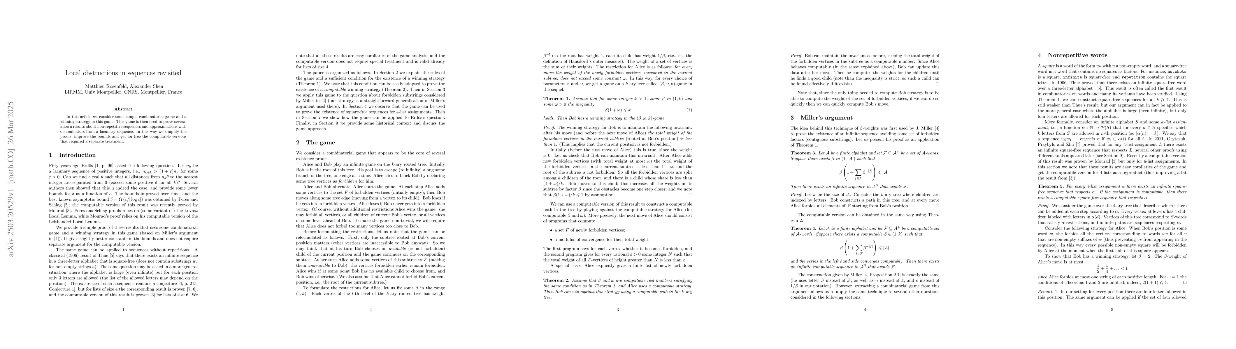 Thumbnail for Local obstructions in sequences revisited