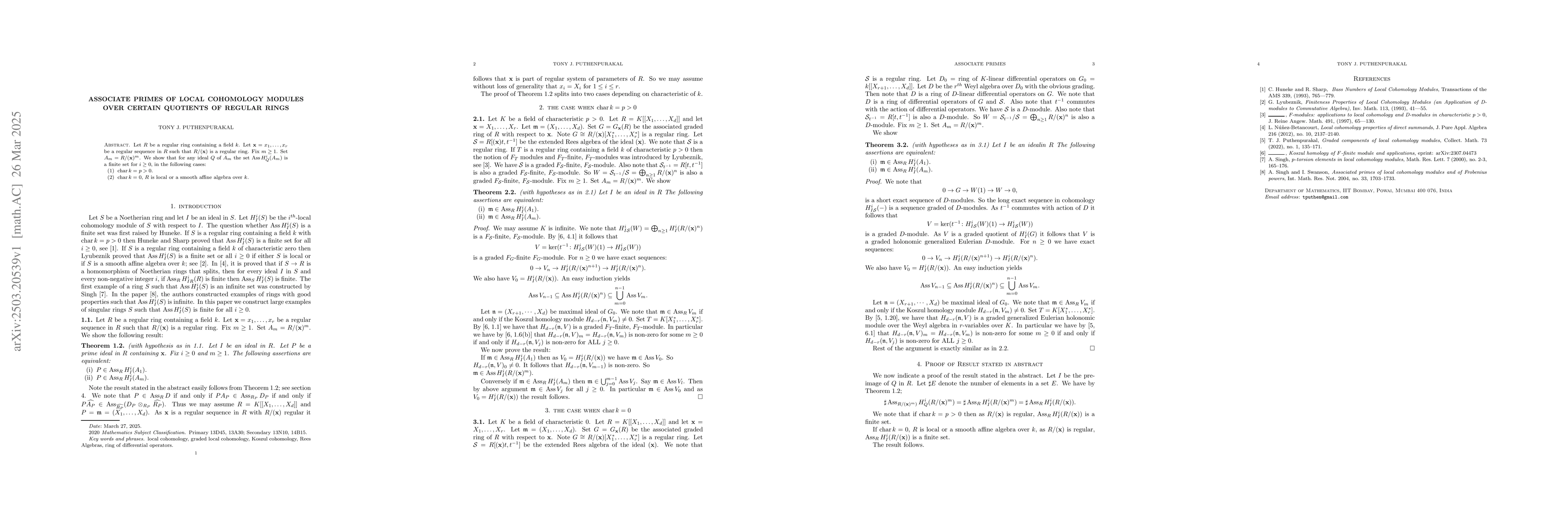Thumbnail for Associate primes of local cohomology modules over certain quotients of
  regular rings