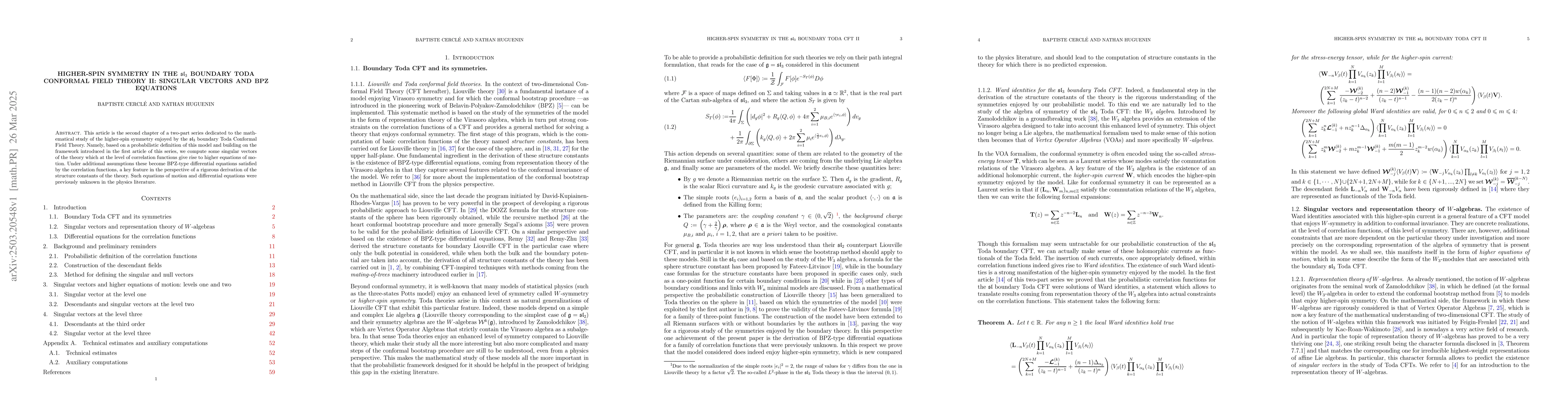 Thumbnail for Higher-spin symmetry in the $\mathfrak{sl}_3$ boundary Toda conformal
  field theory II: Singular vectors and BPZ equations