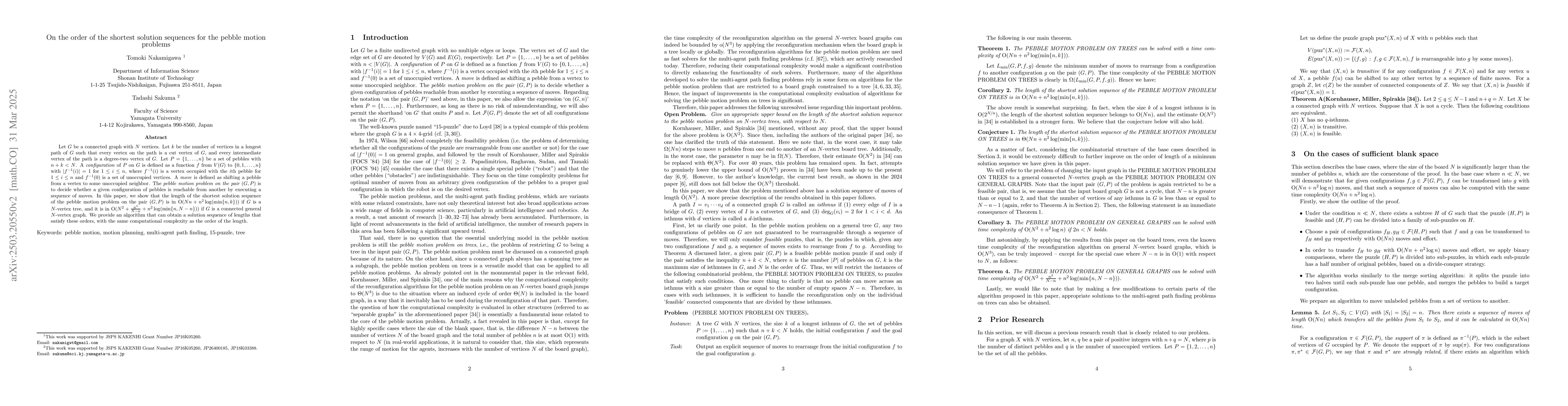 Thumbnail for On the order of the shortest solution sequences for the pebble motion
  problems