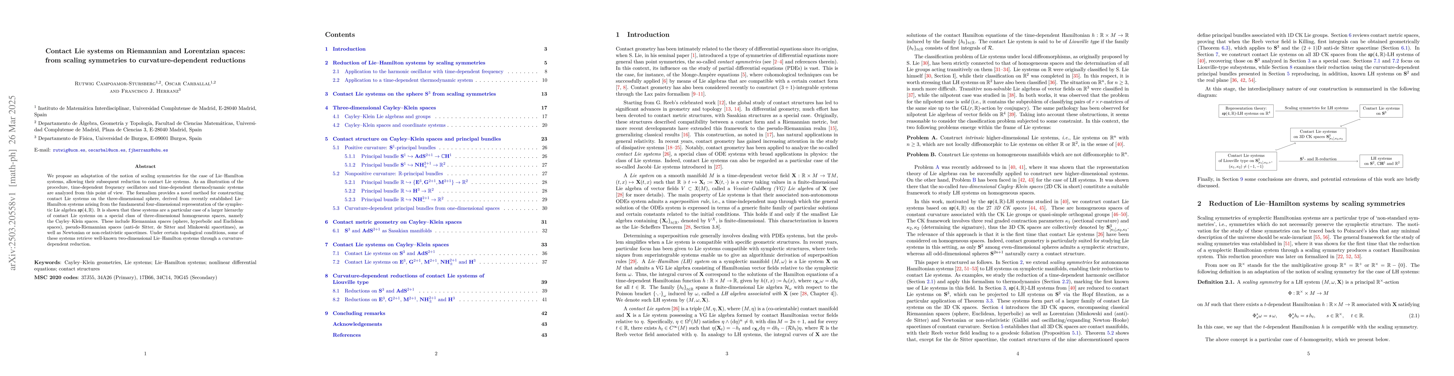 Thumbnail for Contact Lie systems on Riemannian and Lorentzian spaces: from scaling
  symmetries to curvature-dependent reductions