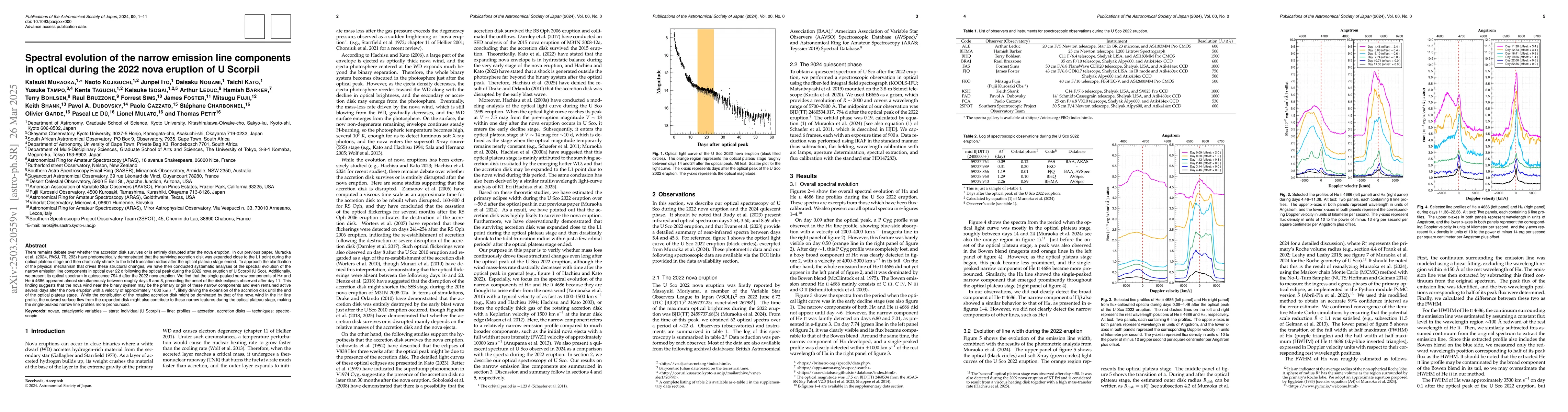 Thumbnail for Spectral evolution of the narrow emission line components in optical
  during the 2022 nova eruption of U Scorpii