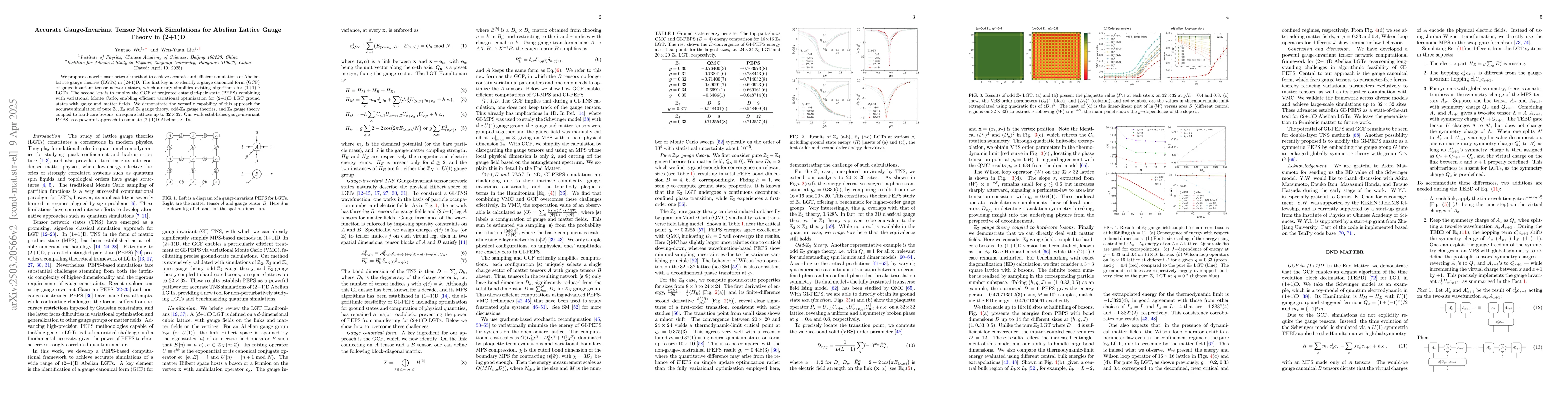 Thumbnail for Accurate Gauge-Invariant Tensor Network Simulations for Abelian Lattice
  Gauge Theory in (2+1)D