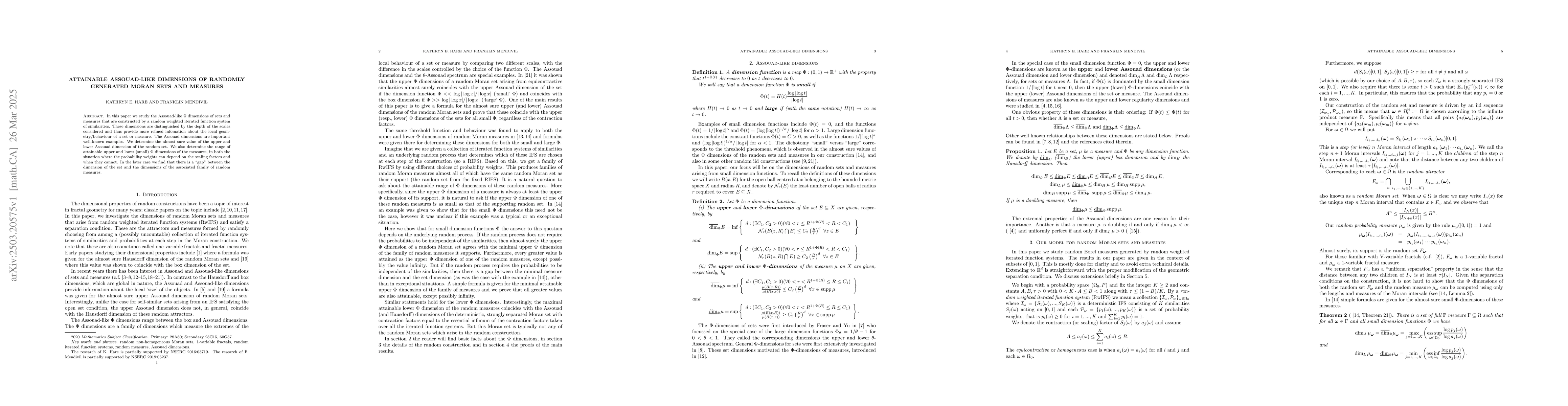 Thumbnail for Attainable Assouad-like dimensions of randomly generated Moran sets and
  measures