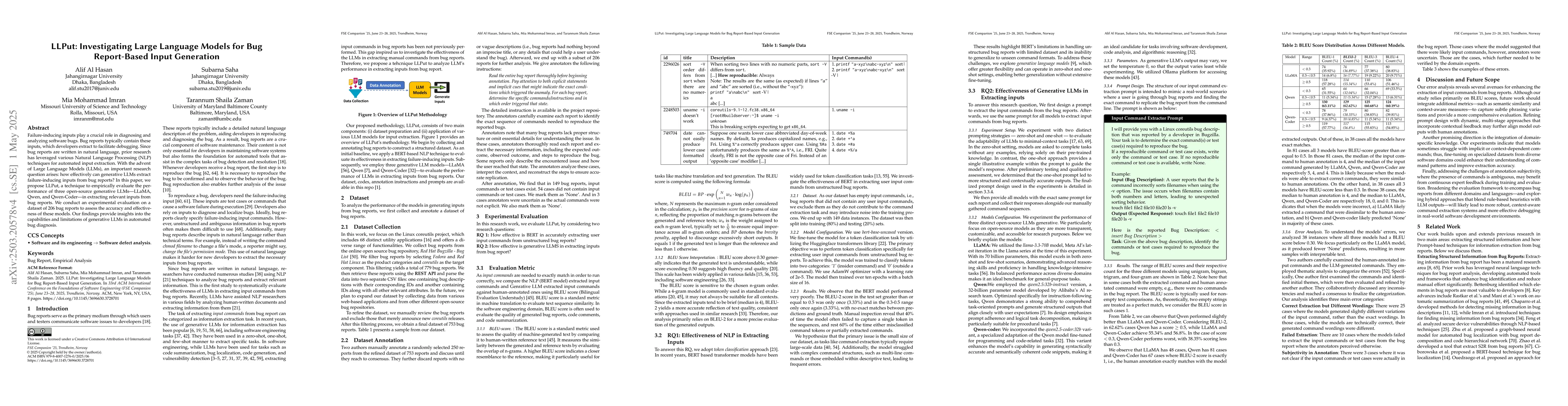 Thumbnail for LLPut: Investigating Large Language Models for Bug Report-Based Input
  Generation