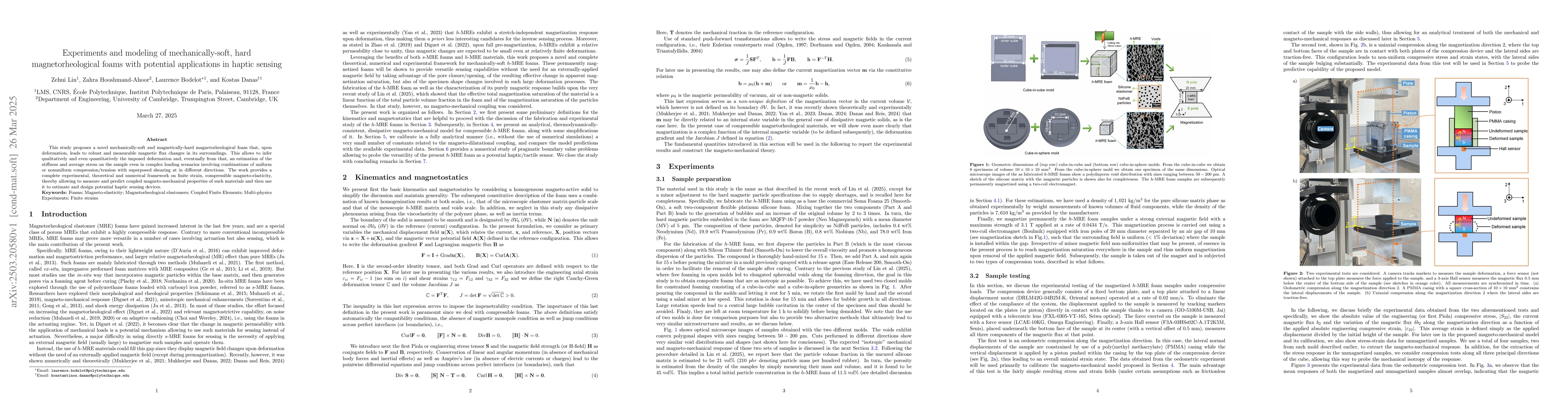 Thumbnail for Experiments and modeling of mechanically-soft, hard magnetorheological
  foams with potential applications in haptic sensing