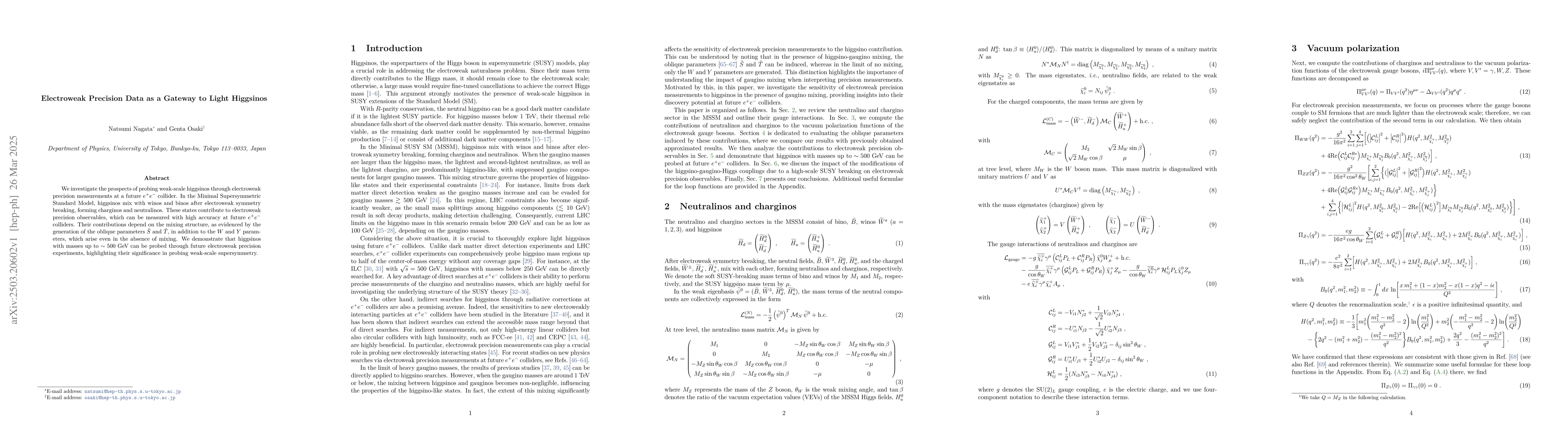 Thumbnail for Electroweak Precision Data as a Gateway to Light Higgsinos