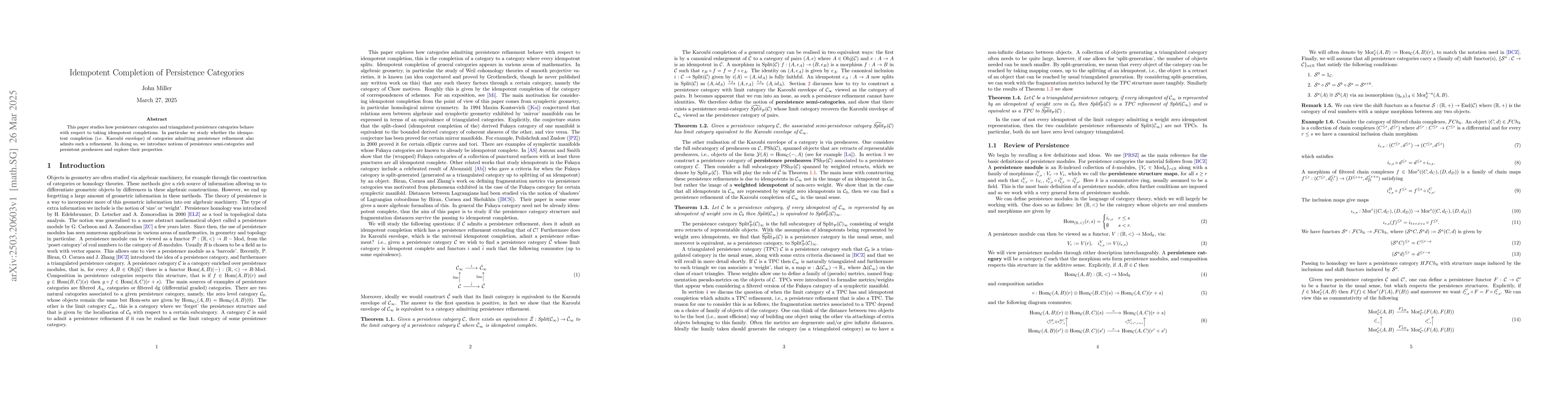 Thumbnail for Idempotent Completion of Persistence Categories