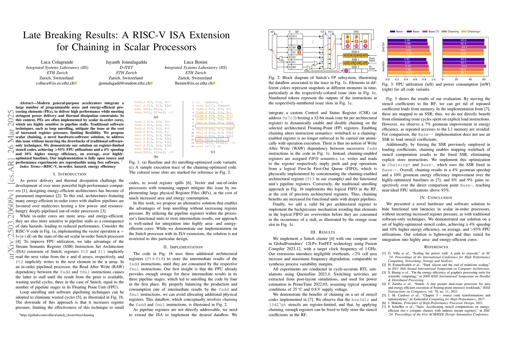 Thumbnail for Late Breaking Results: A RISC-V ISA Extension for Chaining in Scalar
  Processors