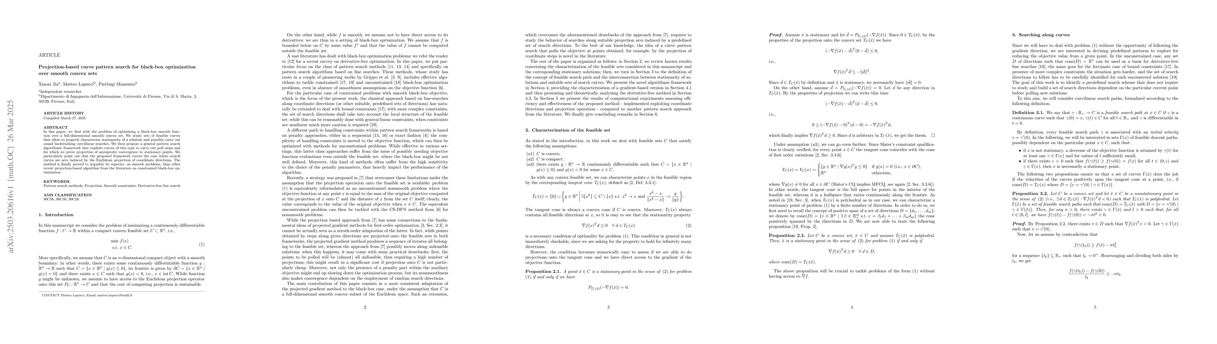 Thumbnail for Projection-based curve pattern search for black-box optimization over
  smooth convex sets