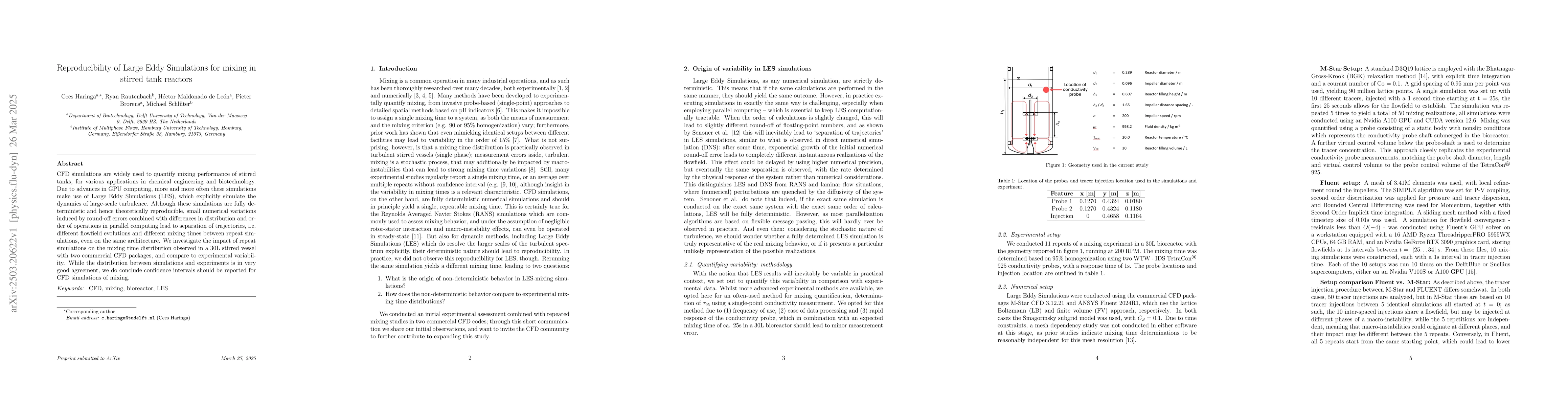 Thumbnail for Reproducibility of Large Eddy Simulations for mixing in stirred tank
  reactors