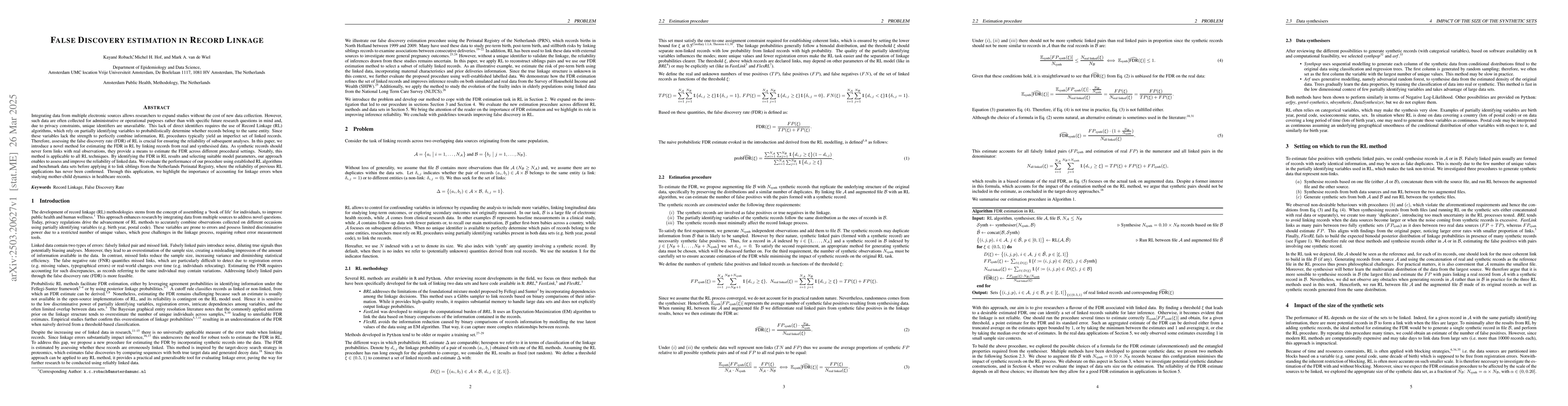 Thumbnail for False Discovery estimation in Record Linkage