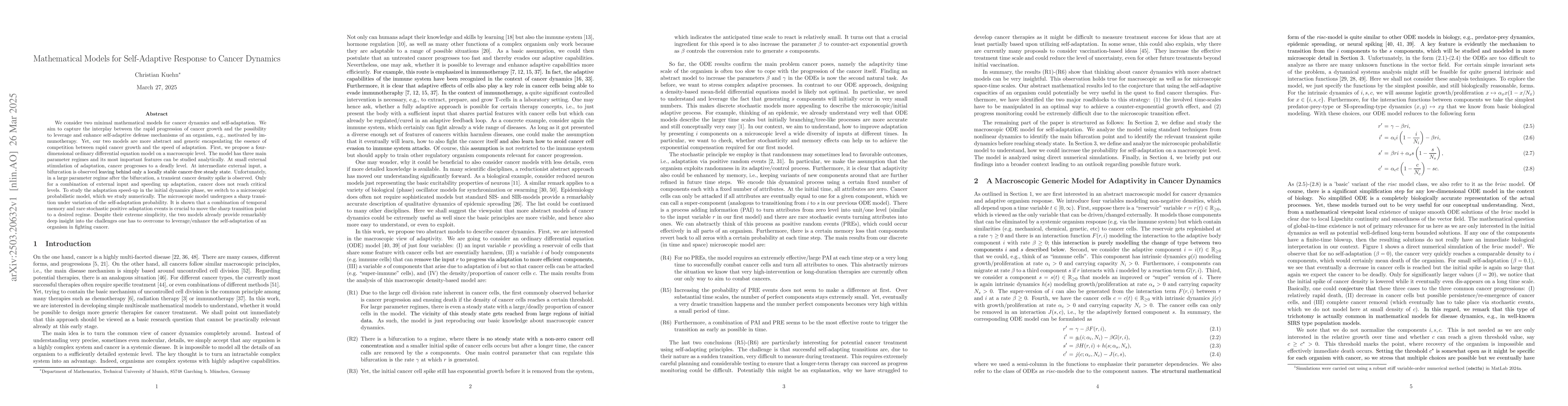 Thumbnail for Mathematical Models for Self-Adaptive Response to Cancer Dynamics