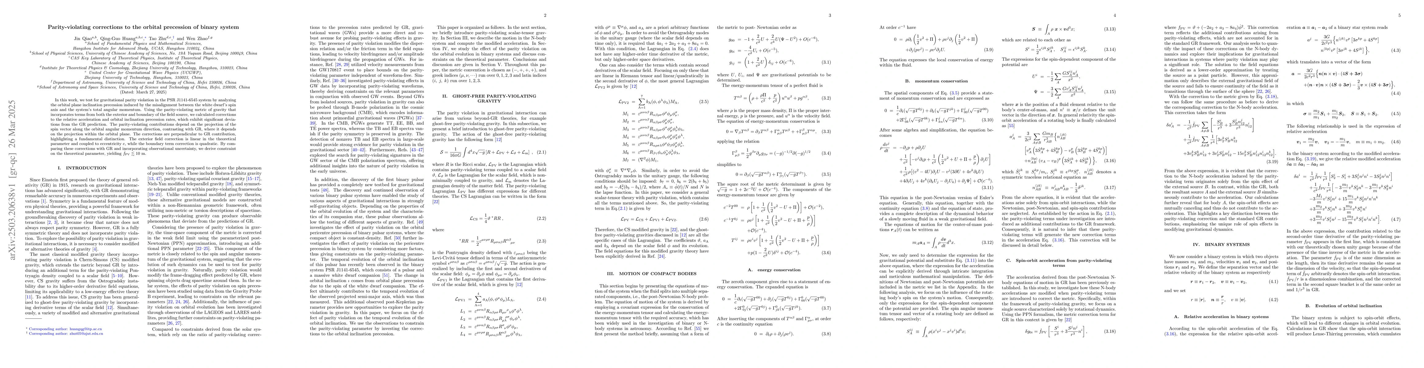Thumbnail for Parity-violating corrections to the orbital precession of binary system