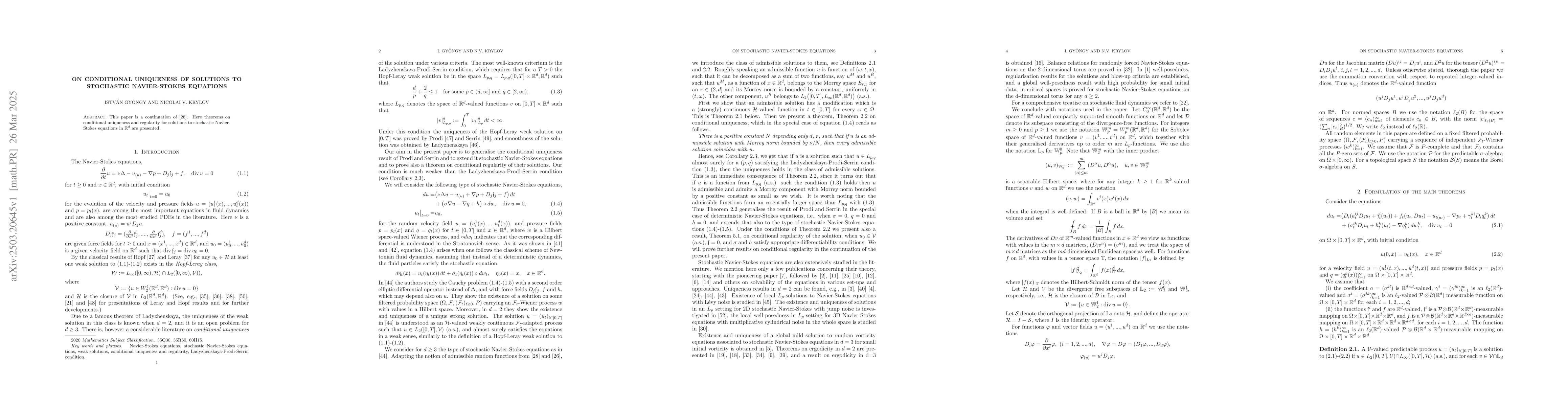 Thumbnail for On conditional uniqueness of solutions to stochastic Navier-Stokes
  Equations