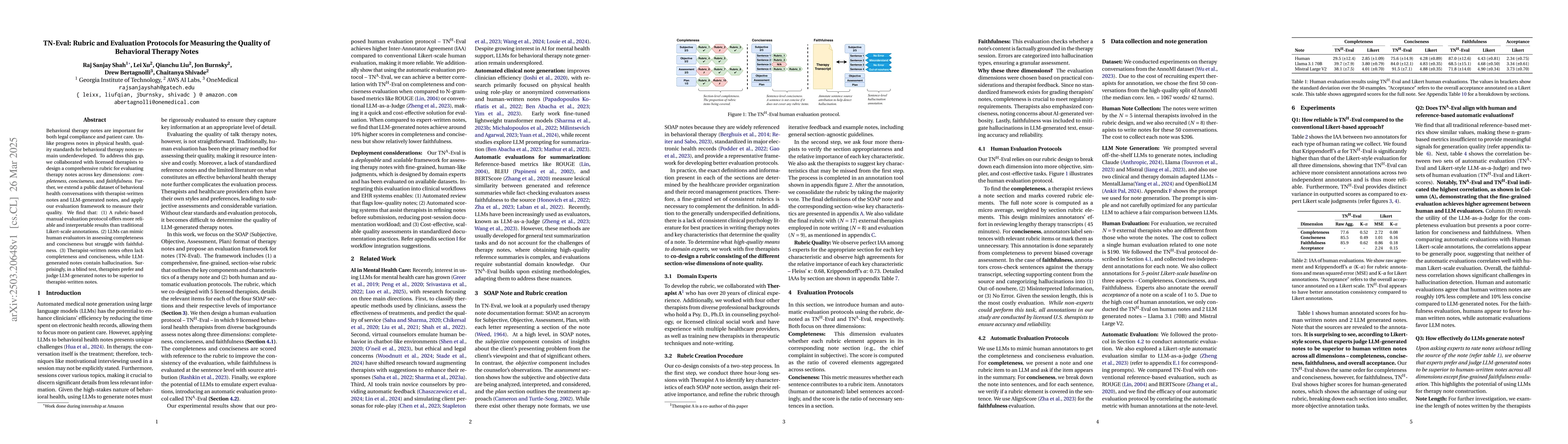 Thumbnail for TN-Eval: Rubric and Evaluation Protocols for Measuring the Quality of
  Behavioral Therapy Notes