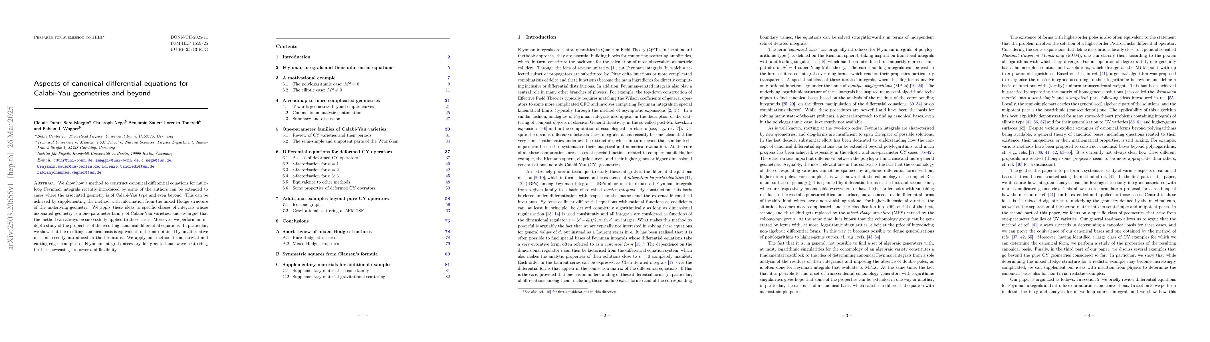 Thumbnail for Aspects of canonical differential equations for Calabi-Yau geometries
  and beyond