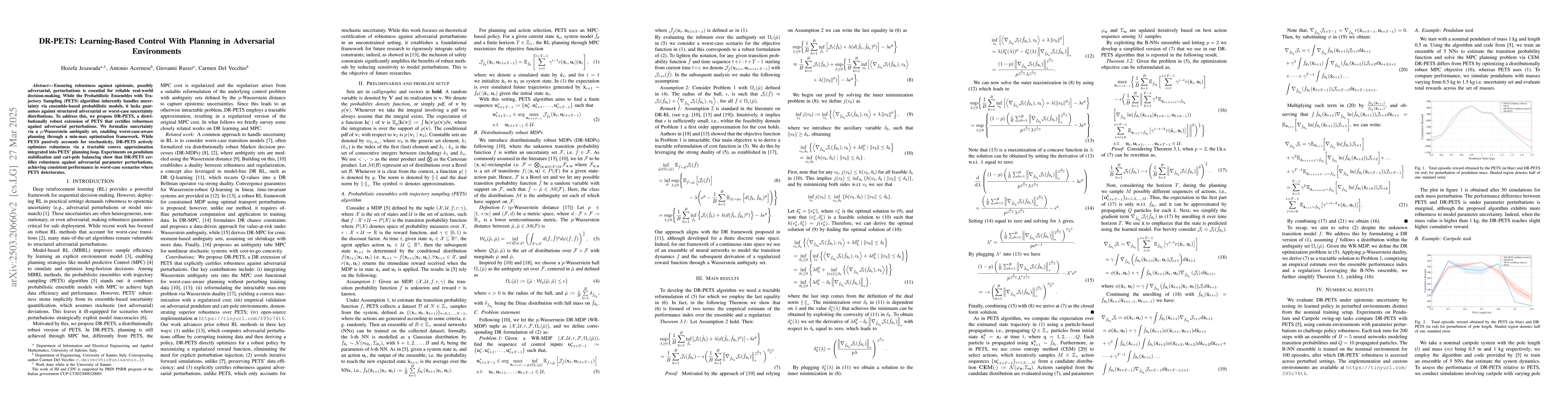 Thumbnail for DR-PETS: Learning-Based Control With Planning in Adversarial
  Environments