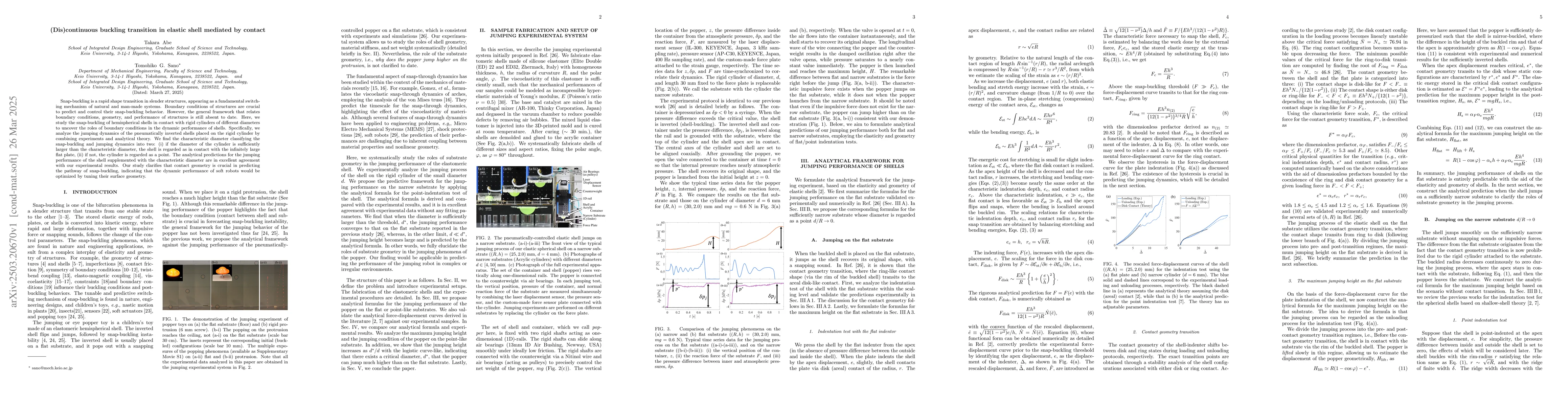 Thumbnail for (Dis)continuous buckling transition in elastic shell mediated by contact