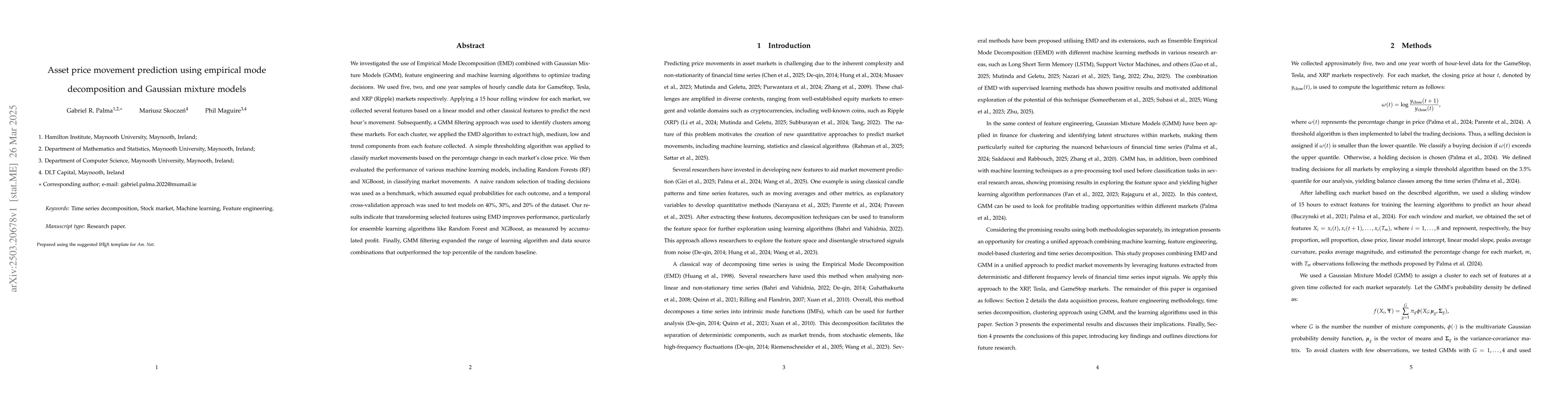 Thumbnail for Asset price movement prediction using empirical mode decomposition and
  Gaussian mixture models