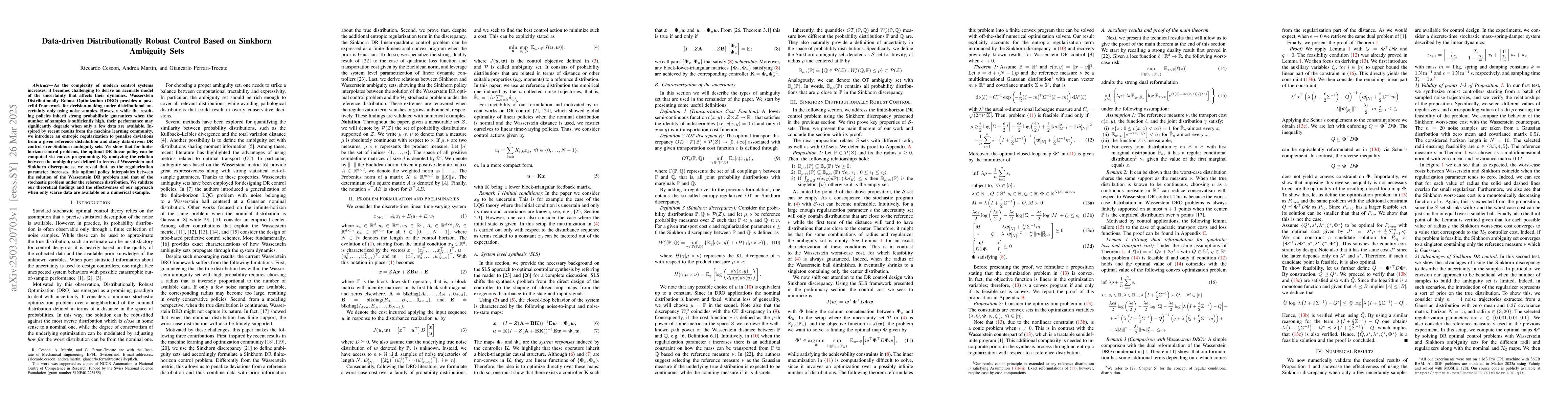 Thumbnail for Data-driven Distributionally Robust Control Based on Sinkhorn Ambiguity
  Sets