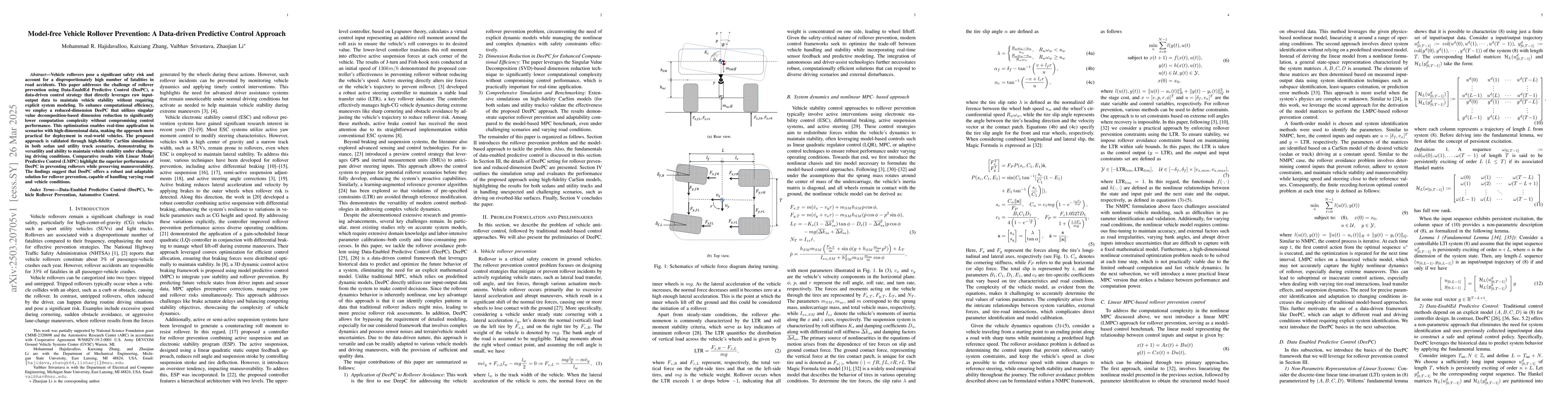 Thumbnail for Model-free Vehicle Rollover Prevention: A Data-driven Predictive Control
  Approach