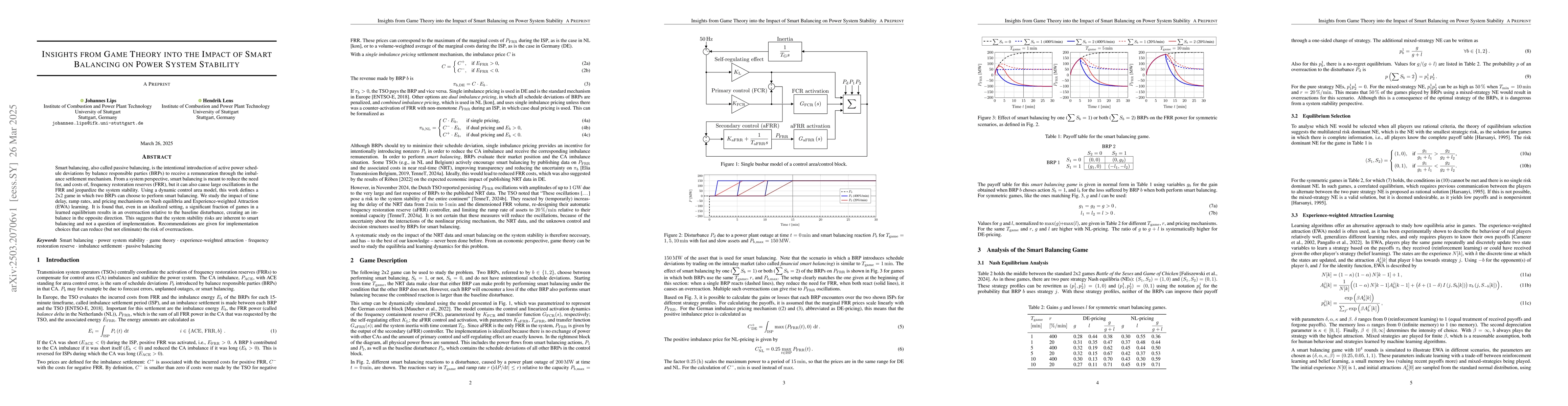 Thumbnail for Insights from Game Theory into the Impact of Smart Balancing on Power
  System Stability
