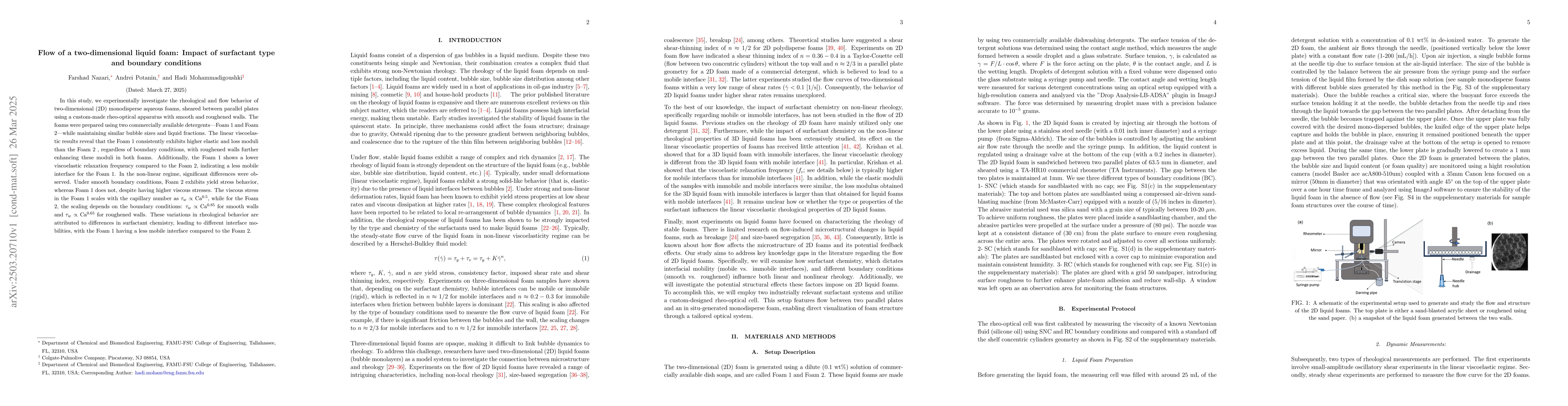 Thumbnail for Flow of a two-dimensional liquid foam: Impact of surfactant type and
  boundary conditions